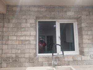 Tiling KitchenTiling Splashback GresTiles BrickEffect MitreCuts DoncasterQualityTiling Kerakoll BALGrout WallTiles UKTiler HomeImprovement KitchenDesign DoncasterTiler DoncasterTiling