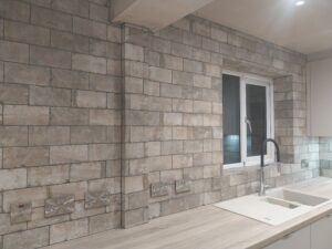 Tiling KitchenTiling Splashback GresTiles BrickEffect MitreCuts DoncasterQualityTiling Kerakoll BALGrout WallTiles UKTiler HomeImprovement KitchenDesign DoncasterTiler DoncasterTiling