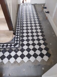 VictorianTiles HallwayRenovation PeriodProperty TileInstallation FloorTiling BlackAndWhiteTiles Doncaster Yorkshire Jackoboard Kerakoll BALGrout Tiler TilingSpecialist HomeRenovation