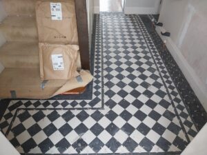 VictorianTiles HallwayRenovation PeriodProperty TileInstallation FloorTiling BlackAndWhiteTiles Doncaster Yorkshire Jackoboard Kerakoll BALGrout Tiler TilingSpecialist HomeRenovation