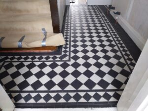 VictorianTiles HallwayRenovation PeriodProperty TileInstallation FloorTiling BlackAndWhiteTiles Doncaster Yorkshire Jackoboard Kerakoll BALGrout Tiler TilingSpecialist HomeRenovation